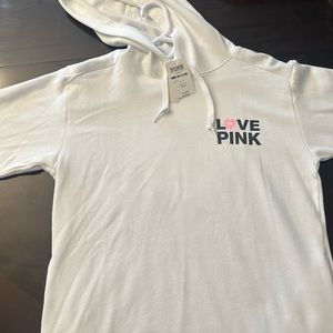 PINK Victoria’s Secret White Pullover Hoodie Love Pink XS NWT.
